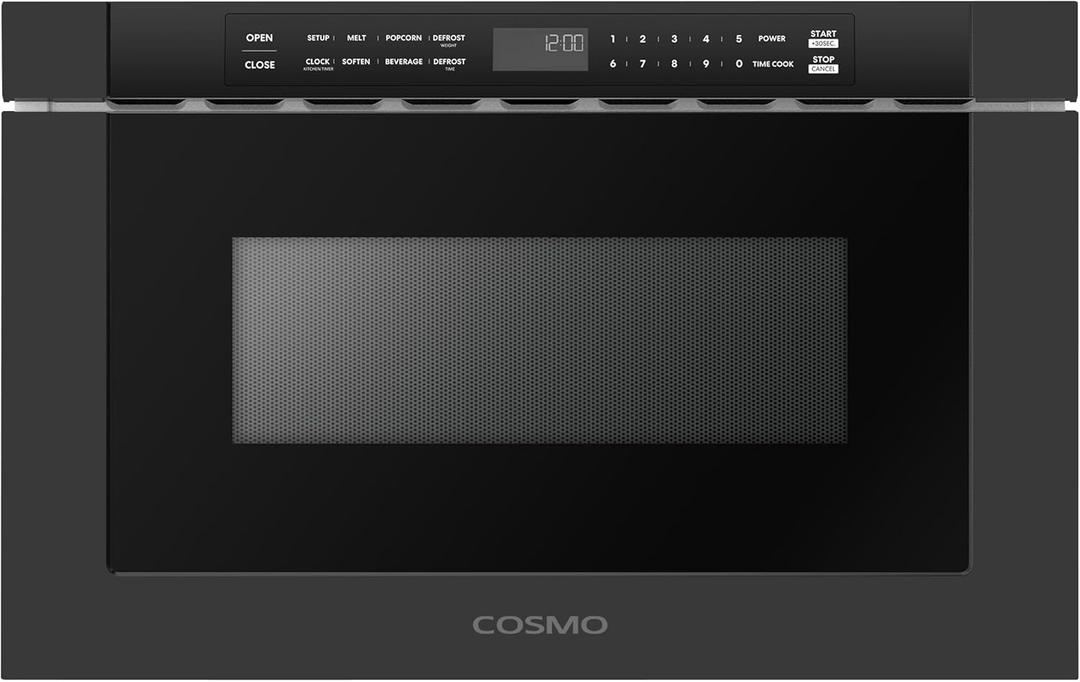COSMO COS-12MWDBK-NH 24 in. Haven Collection 1.2 cu. ft. Built-in Microwave Drawer, 1000W, Touch Controls, Defrosting Rack in Matte Black