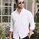 Alimens & Gentle Mens Solid Oxford Shirt Long Sleeve Dress Shirt Work Casual Button Down Shirts with Pocket (White, XXL)