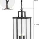 21'' Outdoor Pendant Lantern, 2-Light Modern Black Exterior Chandelier with Clear Glass, Hanging Porch Light for Patio, Yard, Foyer