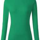 Women's Long Sleeve Slim Fit Turtleneck Basic Layering T-Shirt (X-Large, Green)