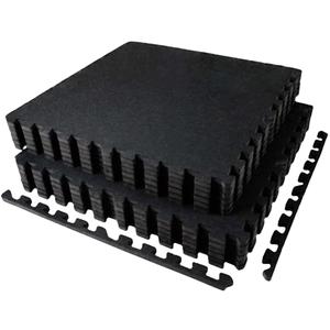 AIRHOP 0.56in Thick 48 Sq Ft Exercise Equipment Mats, 12 Tiles Upgraded Rubber Top with High Density EVA Foam, Large Interlocking Puzzle Gym Flooring for Home Gym, Heavy Weight Workout, Black