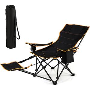 KOTEK Reclining Camping Chair, Portable Camp Chair with Removable Footrest, Adjustable Backrest, Cup Holder, Cooler Bag & Carry Bag, Folding Lawn Chair for Adults Outdoor Activities (1)