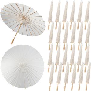 SAYAYA 24 Pieces 33 Inches Large White Paper Umbrellas Parasol Decorative Chinese Japanese Parasol Rainproof Oiled Paper DIY Painting Umbrellas for Wedding Bridal Showers Party Decor (24 PCS)