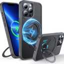 FNDMIL 360°Rotatable Magnetic Ring for iPhone 13 Pro Case Compatible with MagSafe [Built-in Kickstand] [Military Shockproof] [Non-Slip Texture Edge] Slim Translucent Matte Soft Silicone Bumper, Gray