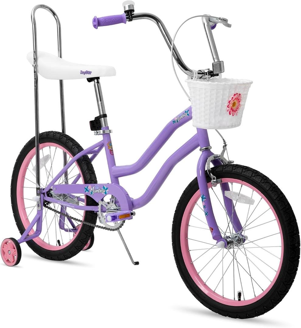 JOYSTAR 20 Inch Girls Bike with Training Wheels, Banana Seat Bicycle for Kids Ages 7-10 Years Old, Kids' Lowrider Bicycle with Front Handbrake and Coaster Brakes, High Rise Handlebar Purple