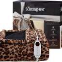Beautyrest Long Brushed Faux Fur Ogee Textured Design Electric Blanket, Auto Shut Off, Virtually Zero EMF, Multi Heat Setting, UL Certified, Machine Washable, Leopard Throw 50x60