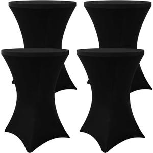 Moosfor Spandex Cocktail Table Covers 4 Pack, Elastic Fitted Stretch Table Cloth, Round High Top Tablecloths for Bar, Party, Pub, Wedding & Banquet (Black, 24x43 Inch)