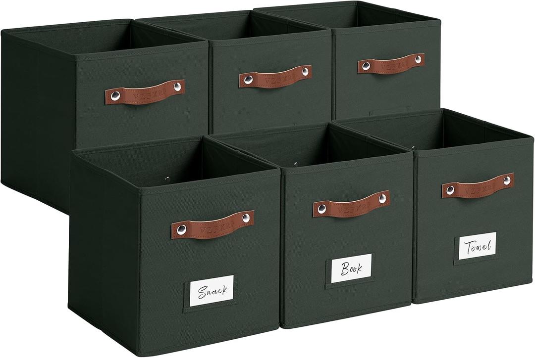 VZFXRD 13 Inch Cube Storage Bin 6 Pack Collapsible Fabric Basket with Handles and Labels, Cube Storage Organizer for Closet, Bedroom, Living Room, Black