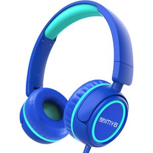 IMYB Kids Headphones, V1 Wired Stereo Foldable Tangle-Free 3.5mm Adjustable On-Ear Headphones for Kids for School/Toddlers/Childrens/Teens/Boys/Girls/Ipad/Tablet/Kindle/Phones/Travel/Plane (Blue)