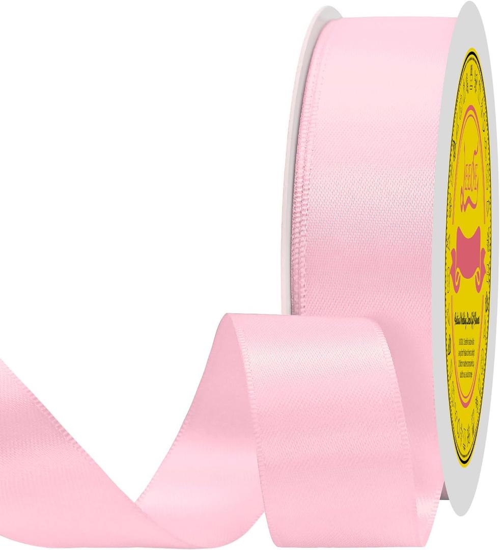 Double Face Light Pink Satin Ribbon 7/8 inch X 100 Yards Polyester Light Pink Ribbon for Gift Wrapping Very Suitable for Weddings Party Hair Bow Invitation Decorations and More