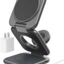 Foldable Magnetic Wireless Charger, KU XIU X40 Plus Aluminum Alloy 3 in 1 Charging Station for Apple, Fast Mag-Safe Charger for iPhone 16 15 14 13 12 Series, 5W for iWatch, AirPods 3/2/Pro, Dark Gray