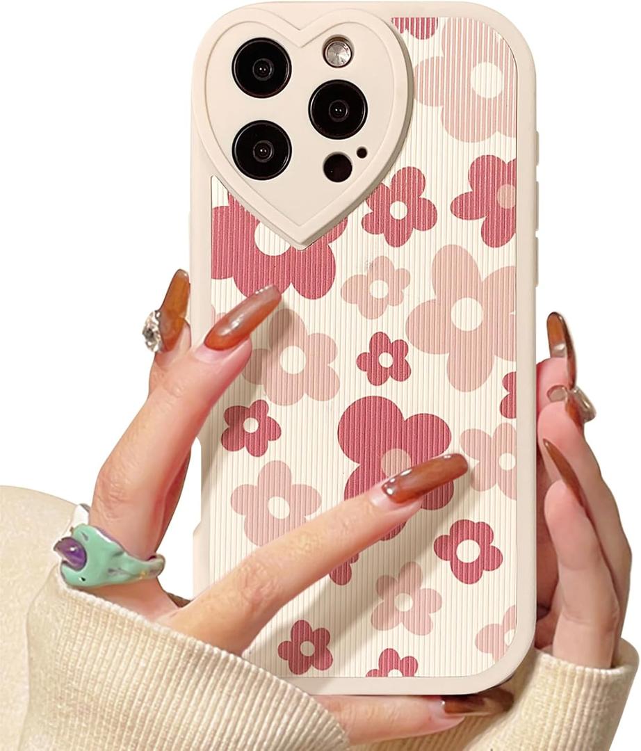 Lovmooful Compatible for iPhone 16 Pro Case Cute Flower Floral with Love Lens Bumper Protector for Girls Women Soft TPU Shockproof Protective Girly for iPhone 16 Pro-Pink Flower