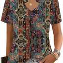 Kistore Womens Summer Tops Short Sleeve V Neck Casual Shirts Beach Vacation Dressy Work Blouses (L)