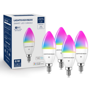 Lightinginside E12 Smart Light Bulbs 60W Equiv., Work with Alexa/Google Home/SmartLife, 500LM 6W RGBCW Candle Candelabra LED Light Bulbs, No Hub Required, 2.4G WiFi Bluetooth Bulb, ETL Listed, 4PCS