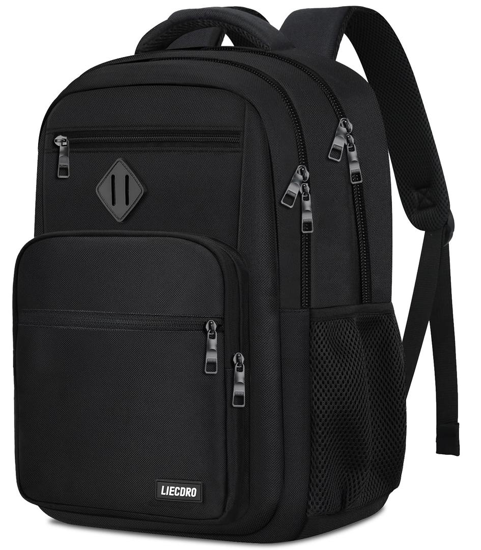 Black Backpack for Men, School Backpack for Boys Teens,15.6 inch Laptop Back Pack with Reinforced Straps, Backpacks for School Business Work College Travel, College Book Bag, Bookbag