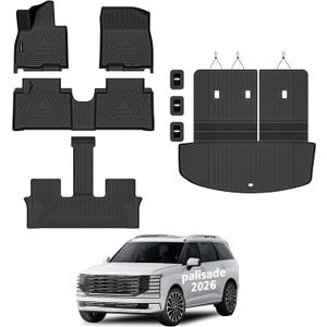 All Weather Car Floor Mats Cargo Liner with Backrest Mat for 2026 Hyundai Palisade 7&8 Seats Hybrid, TPE Rubber Liners Full Set Automotive Mats for 2026 Hyundai Palisade Accessories