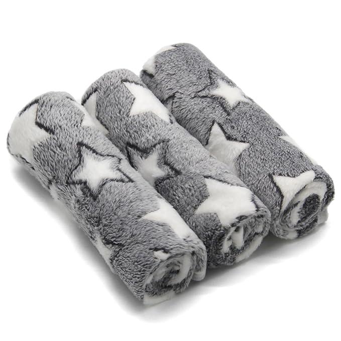 Puppy Blankets Cat and Dog Blankets Super Soft Warm Sleep Mat Grey Star Cute Print Blanket Fluffy Fleece Pet Blanket Flannel Throw for Small Dogs Puppy Dogs Cats Small (23"x16") (Pack of 3)