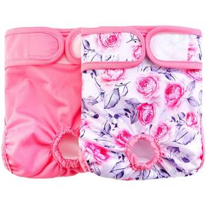 Washable Female Dog Diapers Reusable Doggie Diapers Sanitary Wraps (Pink Rose, S(11.0''-16.1''))