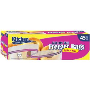 Gallon Size Grip N Zip Bags, 1 Gallon, Clear, Case of 1080 (24 packs x 45)