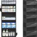 Over Door Organizer with 6 Extra Large Pockets 12 Side Pockets, Sturdy Closet Storage Rack, Hanging Storage Organizer with Clear Window for Shoes, Diapers, Toys, Bedroom, Bathroom, Black