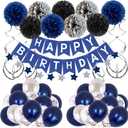 Birthday Decorations for Men Women Boys Girls - Blue Party Decor With Happy Balloons - Suitable for 16th 20th 25th 30th 35th 40th 50th 60th 70th (Blue)