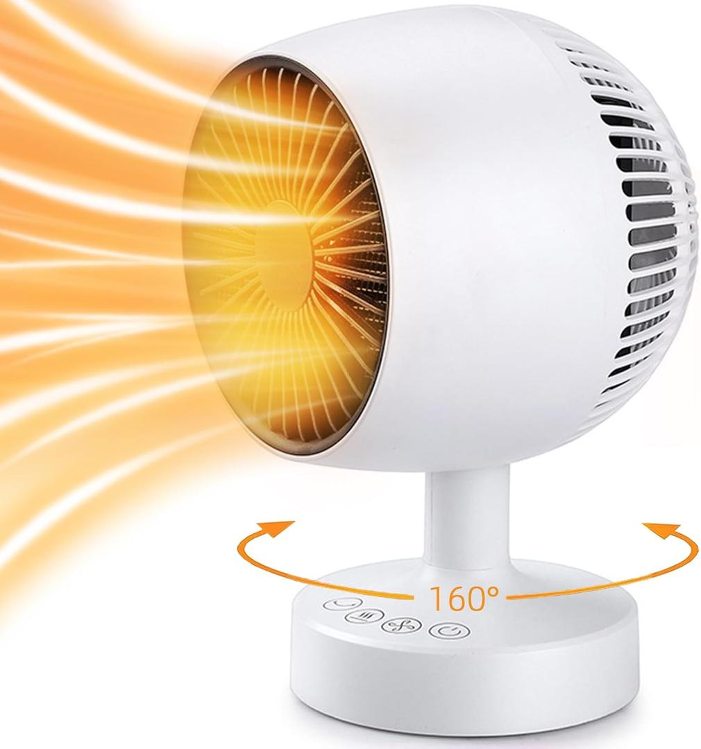 Space Heater,Small Space Heater,1200W Desk Heater for Office,160 Lateral Auto Oscillating,3 Gears Adjustable,PTC Ceramic Heating,Tip-over & Overheat Protection,Fast Heating,Cold And Hot Air (H6-White)