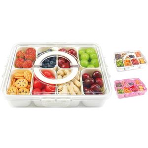 Snackle Box Container, 8 Compartment Divided Serving Tray with Lid and Handle, Snack Box Container for Candy, Fruit and Snacks, Great for Gatherings, Outings, Parties and Entertaining