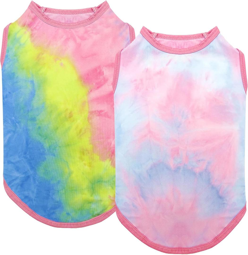 cyeollo 2 Pack Dog Shirts for Small Dogs Sun Protection Tie Dye T Shirt Stretchy Tank Top Vest Breathable Summer Dog Clothes, L
