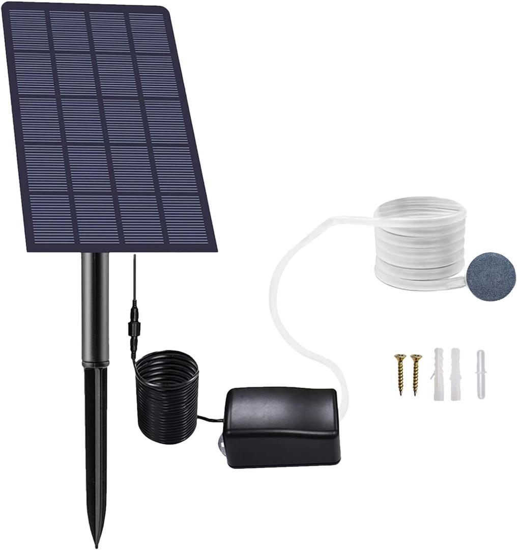 Andoer Solar Pond Oxygenator 2W Plug-in Solar Oxygen Pump Fish Tank Oxygenator Aquarium Oxygen Aerator Air Pump Fishing Aerator with Pipe Air Bubble Stones for Garden Fish Tank Outdoor Pool Pond
