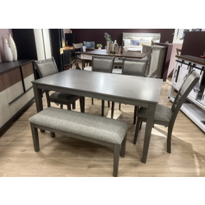 Rustic Solid Wood 6-Pieces Dining Table Set with Bench & 4 Chairs for 6 Kitchen Table Set with Rectangular Table for Dining Room, Farmhouse Kitchen Set Dining Chairs Set of 6 (Grey)