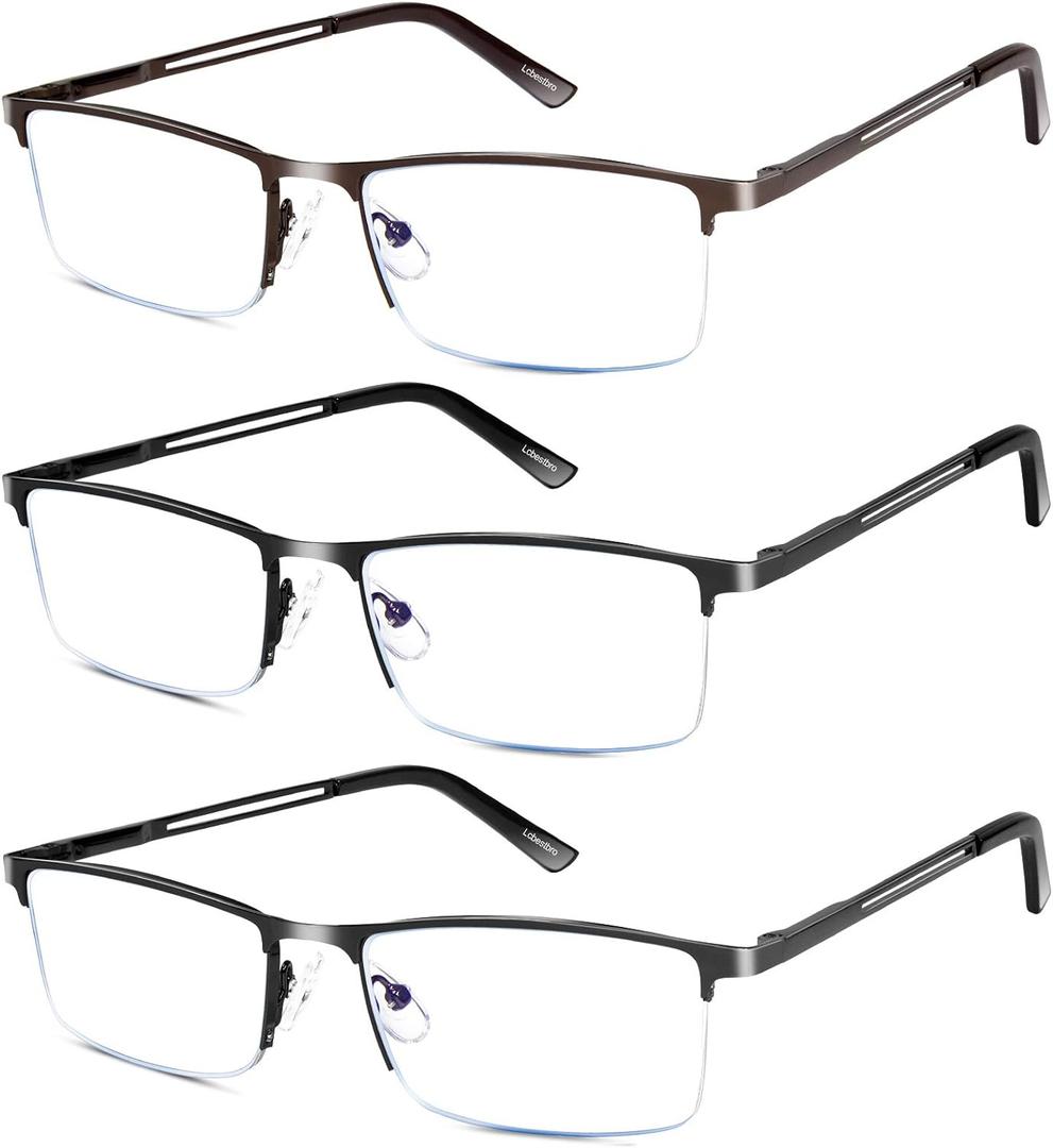 Reading Glasses for Men, 1.0 Blue Light Blocking Reading Glasses Metal Readers (3 Pack(gun/Black/Brown))