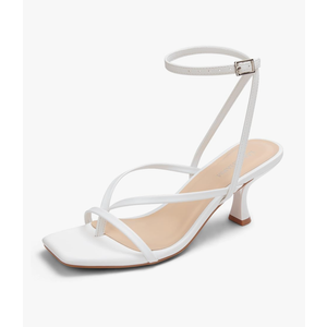 Women's Kitten Heel Strappy Open Square Toe Thong Ankle Strap Heels for Wedding 6