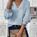 SweatyRocks Women's Long Sleeve V Neck Casual Soft T Shirts Trendy Fall Ribbed Tops (Gray, XL)