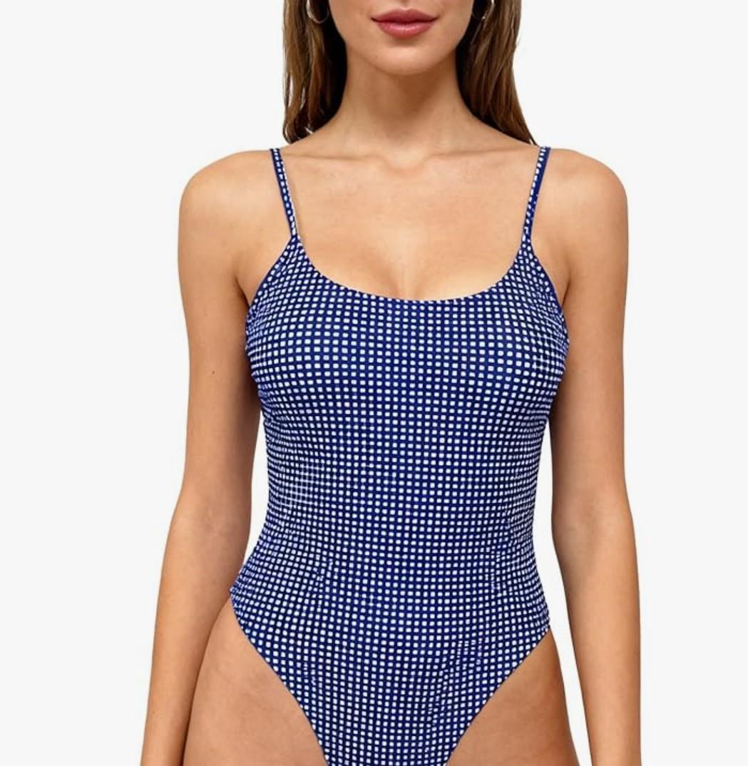 Women's Sexy One Piece Bathing Suit Swimsuit High Cut Leg Cheeky Coverage, Adjustable Thin Strap, Size M