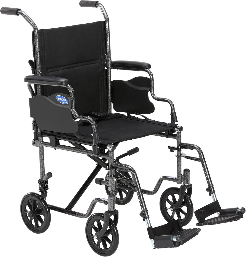 Invacare Transport Wheelchair for Adults, Compact Lightweight Wheel Chair with Foldable Backrest, Flip-Back & Removable Desk-Length Arms, 19" Seat, Swing-Away Footrests, Portable Travel Transfer Chair