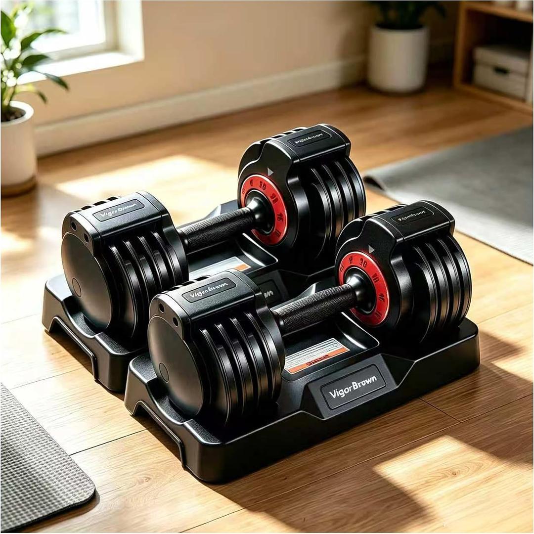 Adjustable Dumbbell Set Storage Case Included All Gender Home Gym Weights, 25lb pair