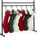 Deluxe Christmas Stocking Holder Stand for Floor-Heavy Duty Freestanding Rack | Iron Metal with Sturdy Base: 45.6 Long x 38.2 Height x 11 Wide | Holiday Decor Hanger | Black 6 Big 6 Small Hooks