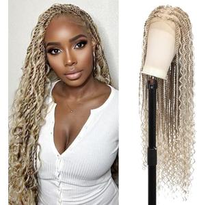 Olymei 360° HD Full Lace Braided Wigs for Women Knotless Boho Braided Wigs Twisted Braids Lace Wig with Baby Hair Premium Synthetic Braided Lace Front Wigs 36" Light Brown Ombre Blonde