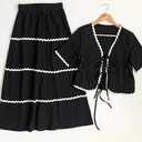 Women's Black and White Two Piece Skirt and Top Set Size S
