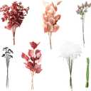 Floroom Artificial Greenery Stems Box Set, 30pcs with 7 Kinds of Faux Greenery Flowers Picks for DIY Bridal Bouquets Wedding Floral Arrangement Table Centerpieces, Burgundy & White