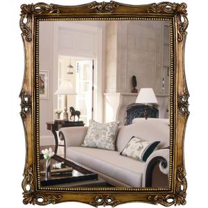 OIGUMR Square Wall Mirror Vintage Mirror Gold Mirror (Vintage Gold, 16.5 x 13.5 inch)