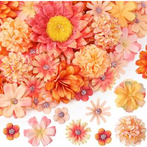 Cindeer 200 Pcs Fake Flower Heads for Crafts Mini Flower Heads Faux Rose Artificial Daisy Blossom Decorative Flowers for Home Bride Bridesmaid Wedding Centerpiece, 2-7 cm(Orange)