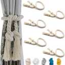 6 Pack Curtain Tiebacks, Outdoor Curtain Ties, Natural Cotton Curtain Holders, Village Rural Rustic Curtain Holdbacks, Farmhouse Boho Rope Curtain Tie Back for Drapery Patio, Beige