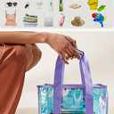 Gohgoh Beach Bag 29L Sand-proof Holographic Beach Bag Iridescent Beach Tote Bag with Zipper and Phone Pouch for Beach, Pool (Pink)