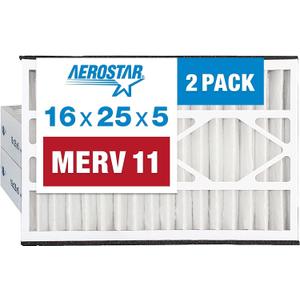 Aerostar 16x25x5 MERV 11-2 Count - Pleated HVAC, Furnace & Air Conditioner Filters - Removes Dust, Cold & Flu Germs, Lint, Mold, Pet Dander, Allergy-Causing Pollen, Smog & Smoke