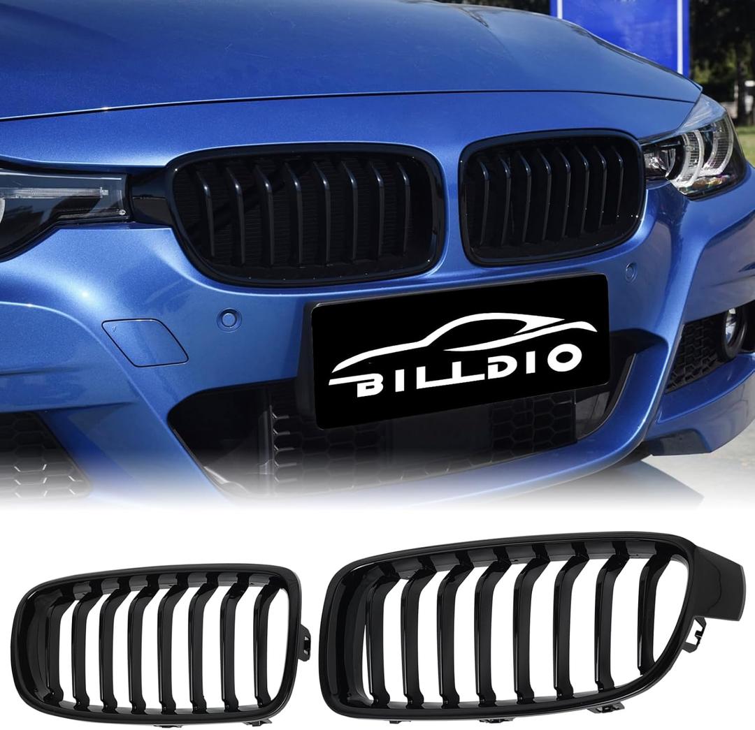 F30 Grille - Black Kidney Single slats Grill Compatible With BMW 3 Series F30 F31 2012-2018 320i 328i 328d 330e 330i 335i 340i 328i,ABS Gloss Black Kidney Grill