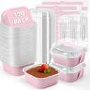 Ruckae 10oz 100 Pcs Square Mini Loaf Pans with Lids-Disposable Foil Dessert Containers,Mini Cake Pans with Lids,Aluminum Dessert Cups for Parties and Weddings (Pink, 10oz)