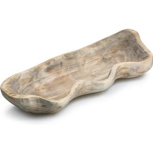 Wavy Live Edge Wooden Dough Bowl for Decor 16"L Medium Natural Root Wood Hand Carved Decorative Wooden Farmhouse Fruit Bowl Handmade, Home Decoration Centerpiece, Table Display Bowl