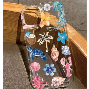 for iPhone 16 Pro Case,Tropical Beach Collage Pattern with Shells, Vintage Slim TPU Compatible with MagSafe, Military-Grade Drop Protection & Camera Protection for Women Girls 