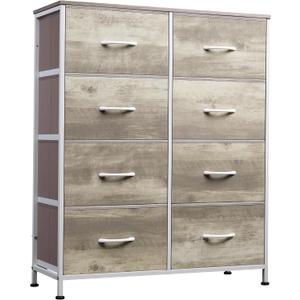WLIVE Fabric Dresser for Bedroom, Tall Dresser with 8 Drawers, Storage Tower with Fabric Bins, Double Dressers, Chest of Drawers for Closet, Living Room, Hallway, Greige, A-medium Size